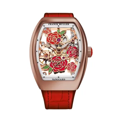 Franck Muller Vanguard Rose RG Red V 32 S6 SQT Rose 5N RG 32mm Skeleton Dial Womens Watch